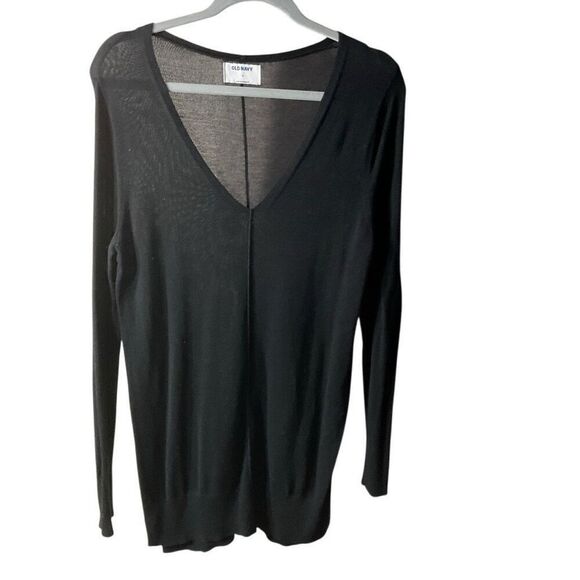Old Navy Women Black V-Neck Waffle Knit Warm Stretchy Cotton Sweater Medium NWOT - Picture 1 of 8